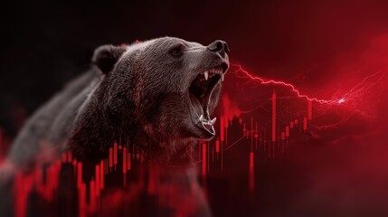 Intense Bear Roaring with Stock Market Visuals
