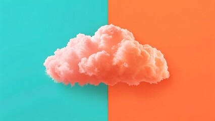 Vibrant contrast a fluffy pink cloud divided between teal and orange backgrounds
