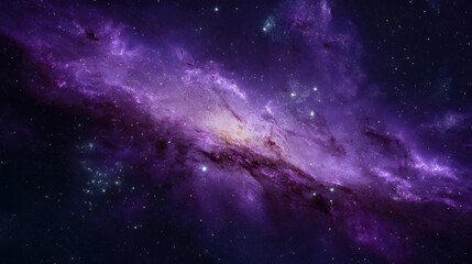 Fototapeta premium Space background with colorful nebula Galaxy Cloud. Bright galaxy shimmering neon blue purple colors with distant stars. Mysterious alien star system purple green planets orbiting a bright glowing sun