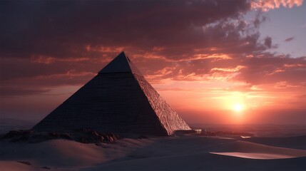 Pyramids of Giza at Sunset, an Egyptian landscape of ancient monuments