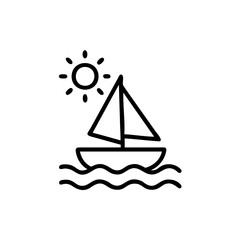 Handdrawn Line Art Sailboat Icon Sunny Day Ocean Waves Simple vector