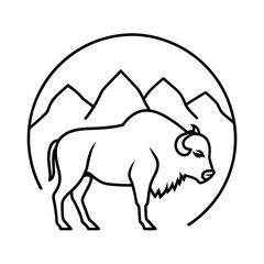 majestic wild bison with mountain