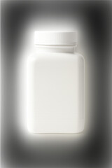 Minimalist glowing white pill bottle with soft halo effect on dark background representing medication supplement packaging and pharmaceutical mystery

