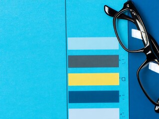 Color swatches with glasses on blue