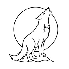 moonlight howling wolf outline drawing vector art