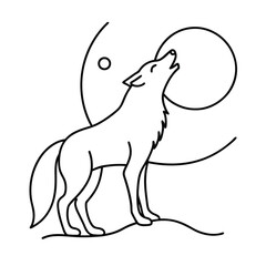 moonlight howling wolf outline drawing vector art