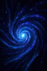 Vibrant blue spiral galaxy swirling in deep space with glowing center and scattered stars representing cosmic energy astronomical wonder and the mystery of the universe