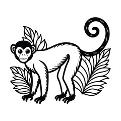 vintage jungle monkey line drawing