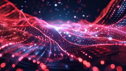 Abstract digital wave pattern of glowing points.