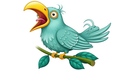 Isolated Cartoon Bird on Branch