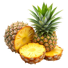 Ripe Pineapple Sliced and Whole isolated on transparent baackground
