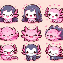 Fototapeta premium Playful Axolotl Pose – Editable Flat Vector