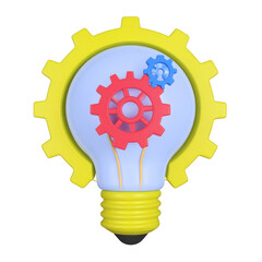 Concept of idea generation with gears lightbulb innovation and creativity isolated on  transparent background