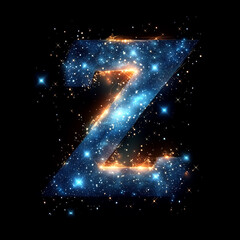 Letter Z as lightning zigzag with stars on night background