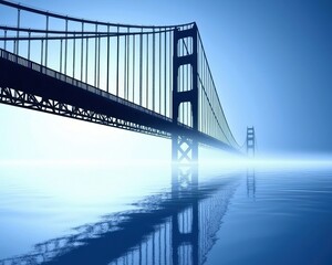 Obraz premium Majestic Bridge Silhouette Against Blue Foggy Background