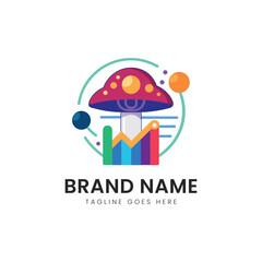 A vibrant logo featuring a colorful mushroom and stylized chart elements, symbolizing growth and creativity in a modern design.