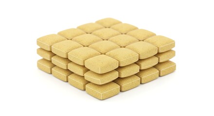 Stack of nutritional supplement tablets showcases pharmaceutical production quality