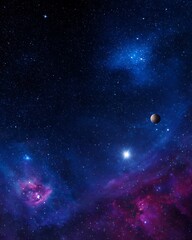 Nebula planet and stars in deep space