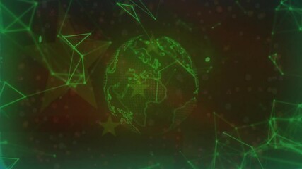 On playback globe rotating eastward while network lines pulsing to show global links - Powered by Adobe