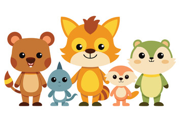 Obraz premium Set of Adorable Cartoon Animal Characters Clipart in Flat Vector Illustration Style