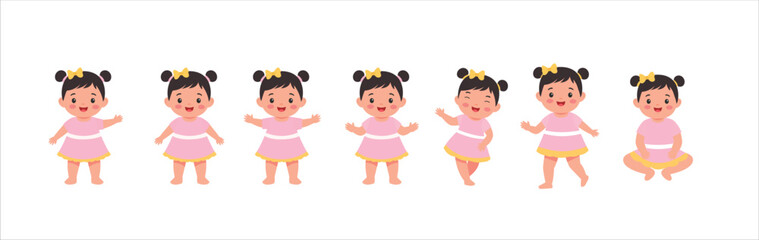 Cute toddler girl in a playful pose vector illustration set