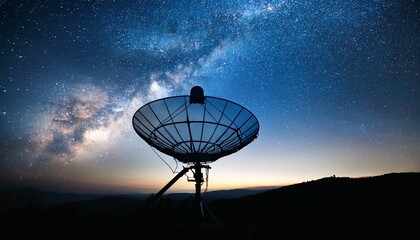 silhouette satellite dish on night sky background