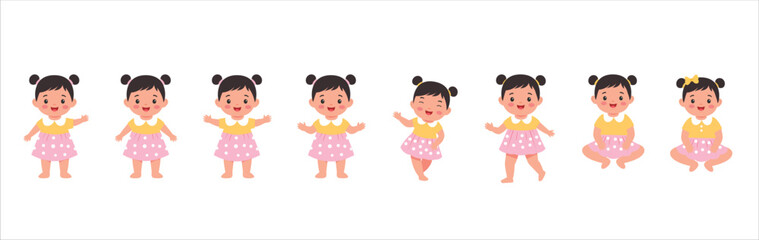 Cute toddler girl in a playful pose vector illustration set