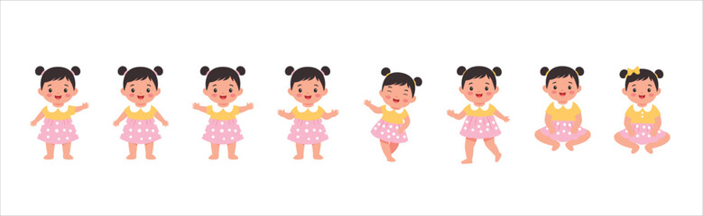 Cute toddler girl in a playful pose vector illustration set