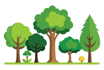 Collection of tree icons and illustrations in flat style vector forest elements clipart pack