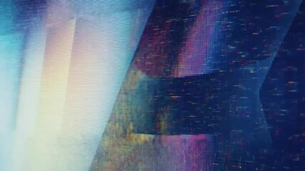Unique design showcasing abstract digital animation with pixel noise, glitch distortion, and video damage effects — vibrant color shifts, scan lines, data corruption artifacts, and digital interferenc - Powered by Adobe