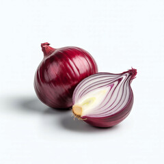 Red onion, whole and half, isolated on white background