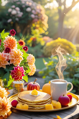 Breakfast Pancakes Floral Garden Sunshine