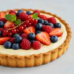 Appetizing Gourmet Dessert &ndash; Berry-Filled Tart with Cream  