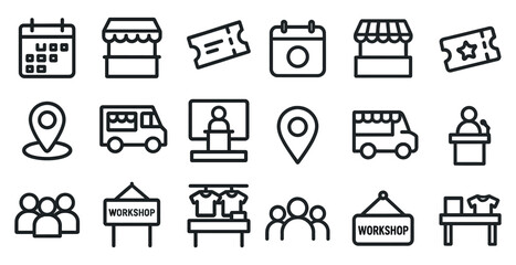 Workshop and event line icons set – outline, seminar and conference symbols
