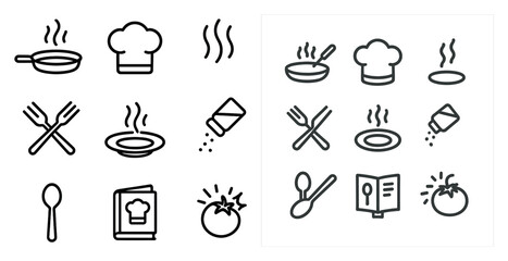 Kitchen cooking icons set – outline, linear, culinary and chef toolkit