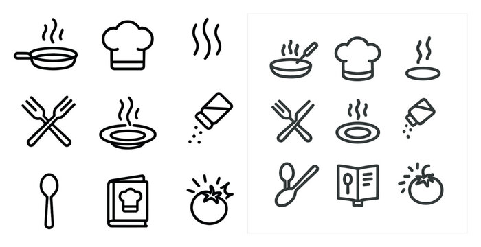 Kitchen cooking icons set – outline, linear, culinary and chef toolkit
