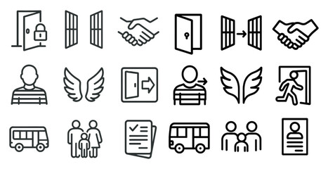 Prison and jail outline icons set – inmate, security, correction facility symbols