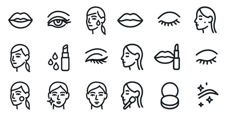Fototapeta premium Beauty and makeup line icons set – outline, cosmetics, skincare symbols