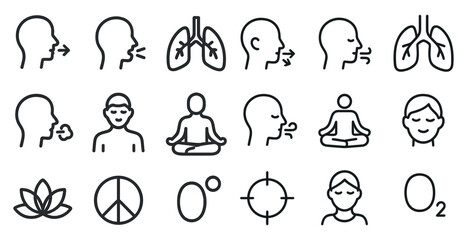 Fototapeta premium Breathing and meditation line icons set – outline, wellness, calmness symbols