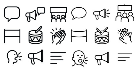 Communication and announcement line icons set – outline, chat, megaphone symbols