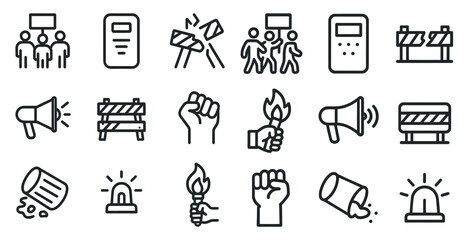 Fototapeta premium Protest and activism icons set – outline, linear, rally and demonstration symbols