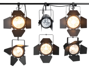 Show stage spotlight lamp isolated on white or transparent background