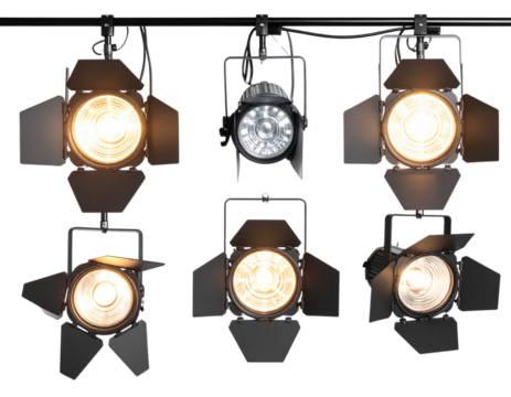 Show stage spotlight lamp isolated on white or transparent background