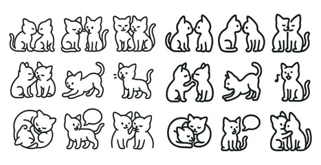 Obraz premium Cute cats outline icons set – line, silhouette, pet and feline symbols