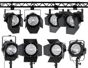 Show stage spotlight lamp isolated on white or transparent background