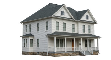 Isolated Two-Story White House with Porch
