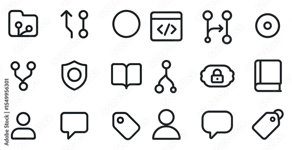 Wall mural web development line icons set – linear, outline, coding and tech symbols