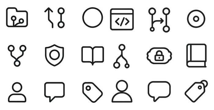 Web development line icons set &ndash; linear, outline, coding and tech symbols