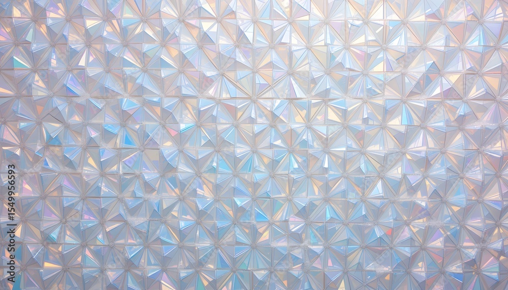 Poster Iridescent Texture Background, Shimmering Surface With Pyramid Shapes. Soft Colors Create A Dynamic Effect. Perfect For Packaging, Crafting, And Decorative Designs. Visually Engaging Art.