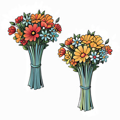 3d summer flowers bouquets flat vector illustration